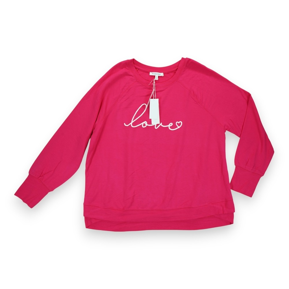 NWT WorkShop Love Embroidered Novelty Motif Sweatshirt Women's Size 1X Pink